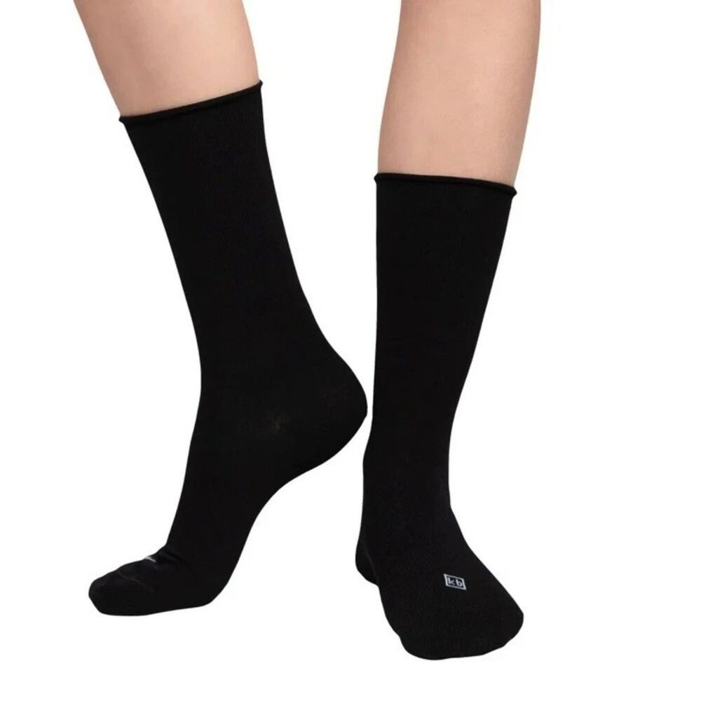K. BELL Women's Modal Roll Top Socks, 6 Pairs, Black, Fits Shoe Sizes 5.5-10 NWT